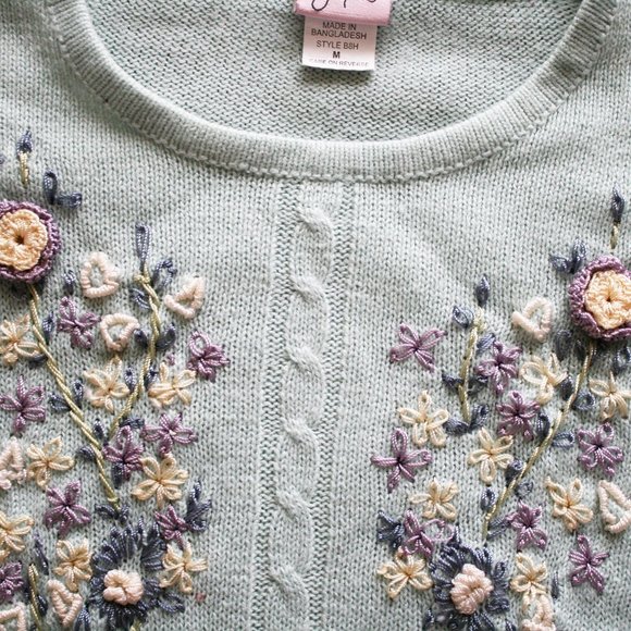 Light Green Vintage Women's  Knitted Sweater - Picture 4 of 5